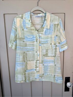 Alfred Dunner Vintage Short-Sleeve Pastel Pattern Button-Up Shirt